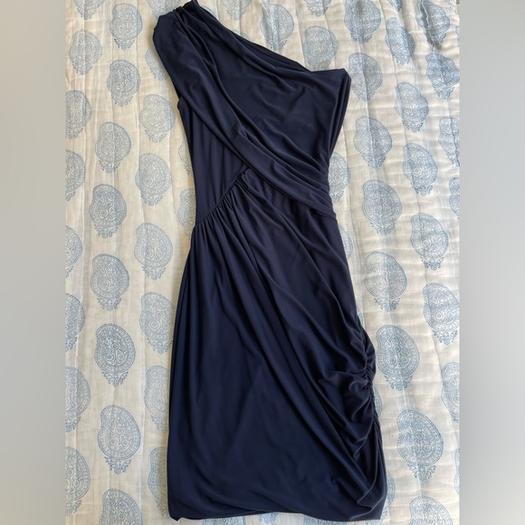 Soprano Navy One Shoulder Bodycon Ruched Dress - Picture 4 of 6